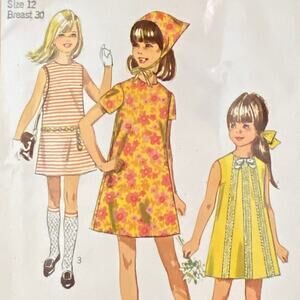 Vtg Simplicity 7521 Dress Scarf Pattern 12 Girl 1967  Ribbon Tie Lace Bow Easy